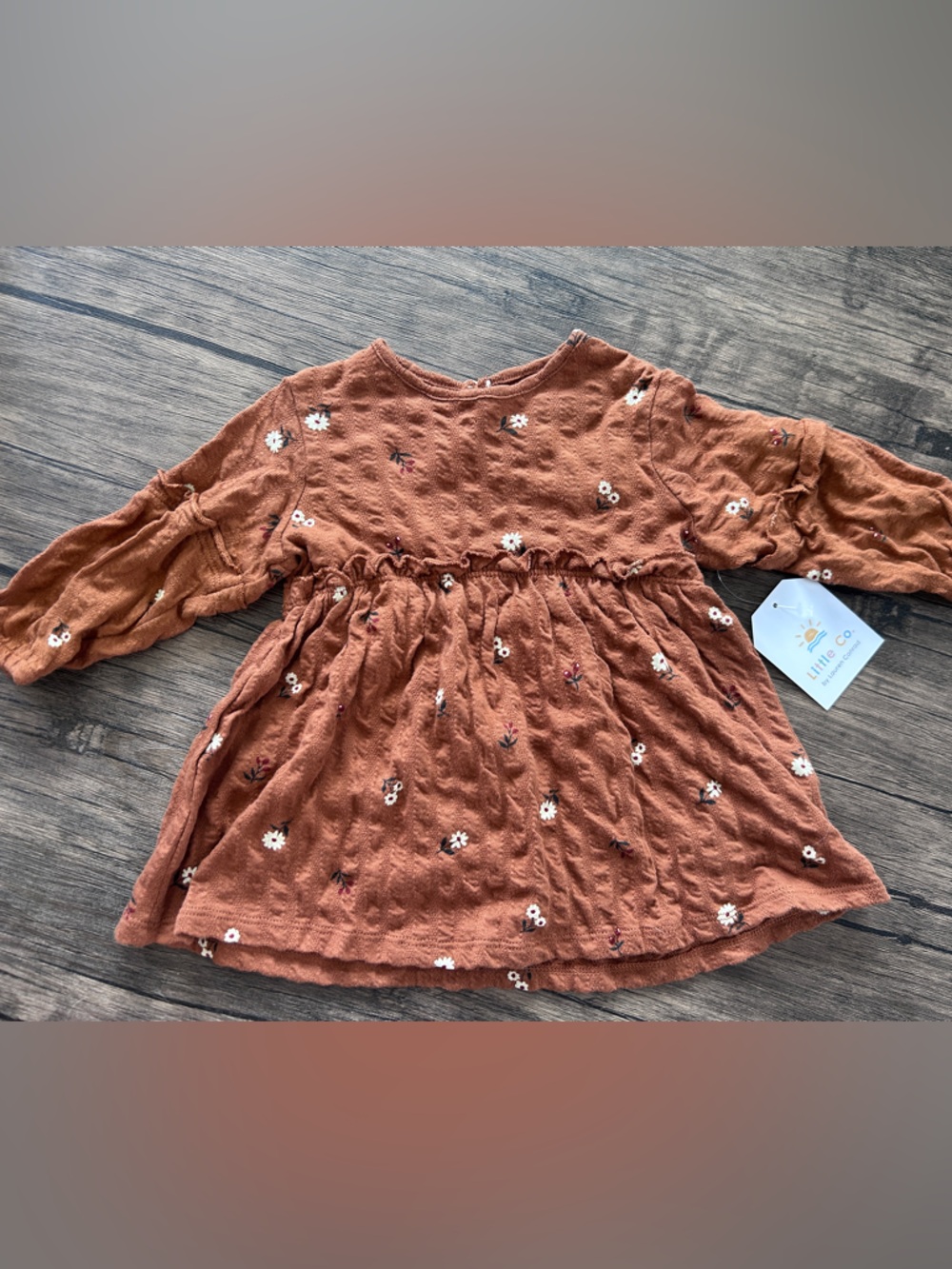 L'ovedbaby Rust Floral Textured Baby Dress - Long Sleeve